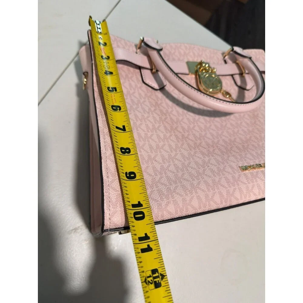 Michael Kors Bedford Pink Signature Logo Satchel Bag Gold New $398